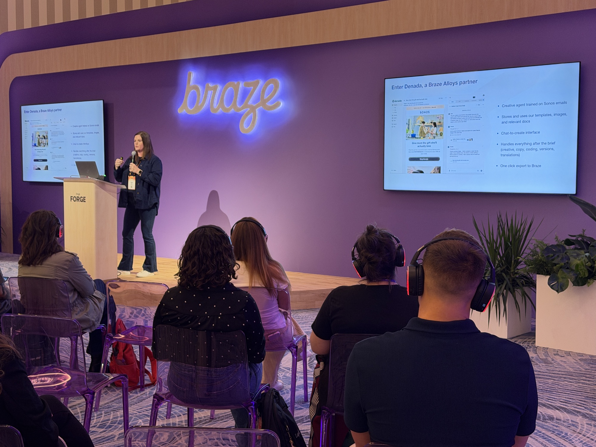 Libby Croak of Sonos presenting at Braze Forge 2026